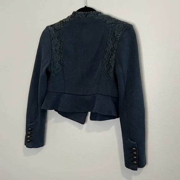 WE THE FREE Free People Navy Blue Military Lace detail Crop Jacket size 2 - Picture 12 of 16